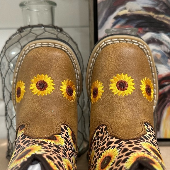 New! Twister Toddler Sunnies Tan & Cheetah Sunflowers Square Toe Cowboy Boots - Picture 9 of 15